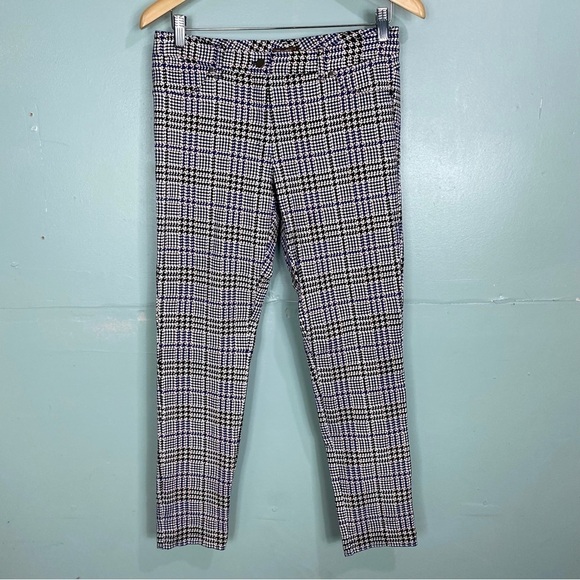 J McLaughlin Houndstooth Plaid Pants Sz 8 Stretch Ankle - Picture 1 of 6